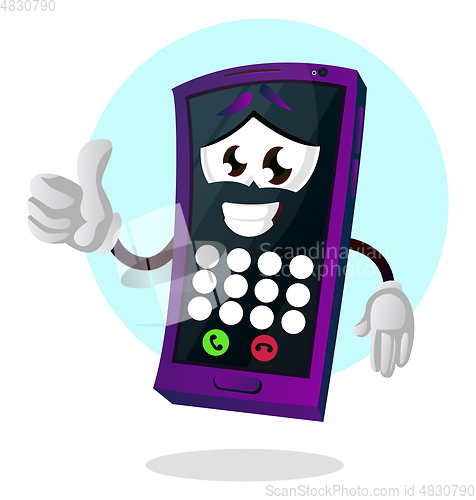 Image of Mobile emoji with a dial screen on its body illustration vector 
