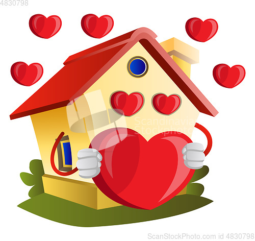 Image of House with hearts, illustration, vector on white background.