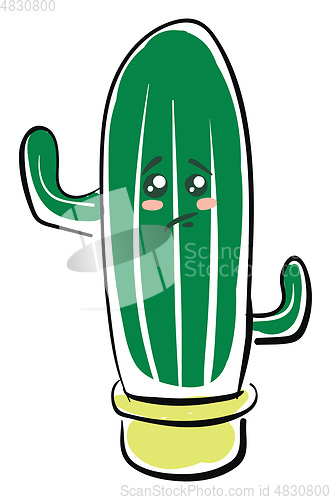 Image of A sad cactus in yellow pot vector or color illustration