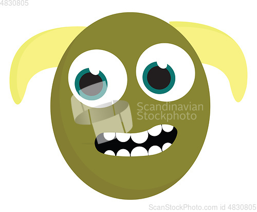 Image of A green monster two yellow horns vector or color illustration