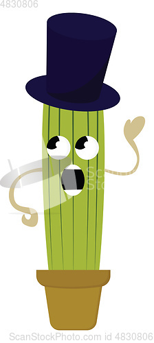 Image of cactus with hat vector or color illustration
