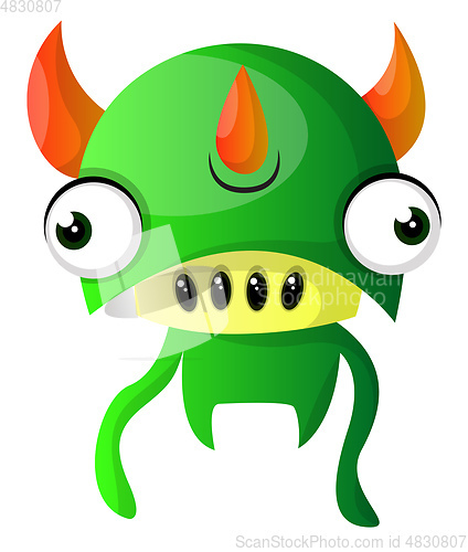 Image of Green monster with triple horns illustration vector on white bac