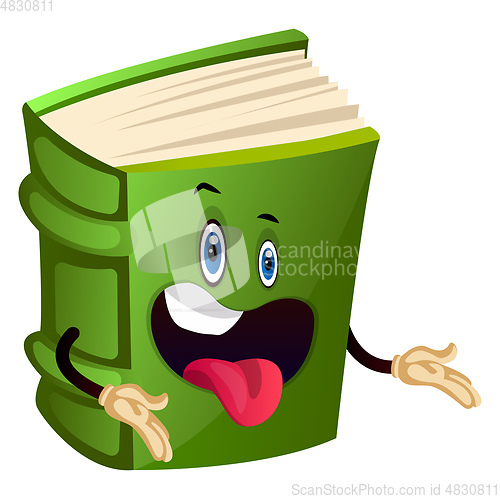 Image of Green book being silly, illustration, vector on white background