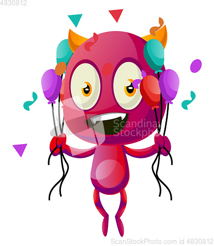 Image of Devil with balloons, illustration, vector on white background.