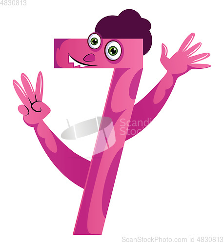 Image of Pink monster in number seven shape illustration vector on white 