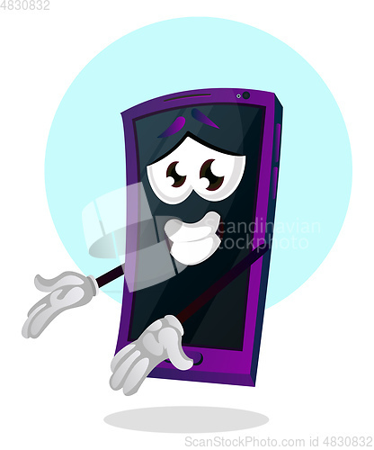 Image of Smiling mobile emoji presenting something illustration vector on