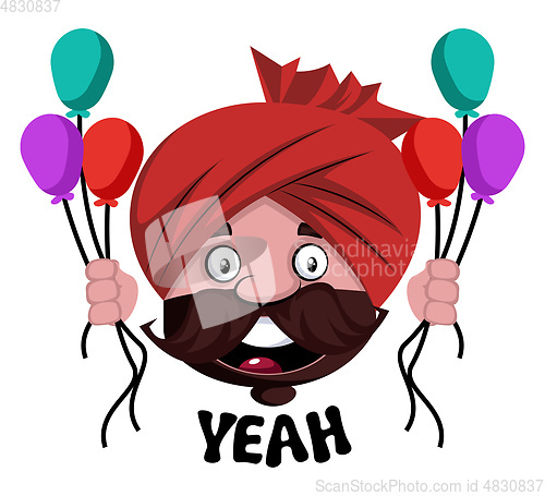 Image of Man with turban is holding baloons, illustration, vector on whit