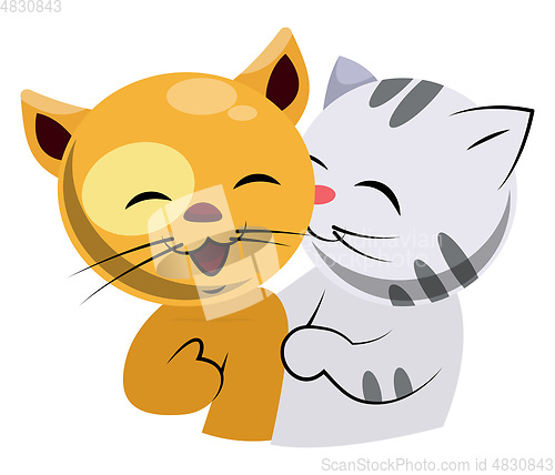Image of Yellow and white cat in love illustration vector on white backgr