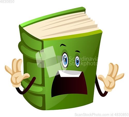 Image of Green book is scared, illustration, vector on white background.