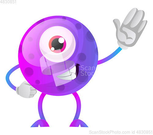 Image of One eyed purple monster waving illustration vector on white back