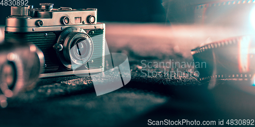 Image of Close up of old retro things shooted with vintage style colors