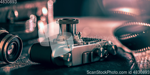 Image of Close up of old retro things shooted with vintage style colors