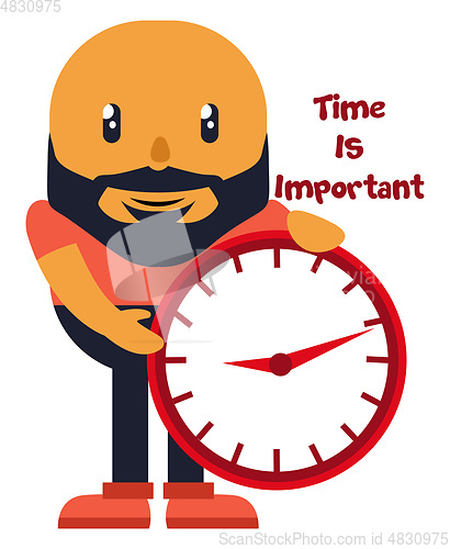 Image of Man with big clock, illustration, vector on white background.