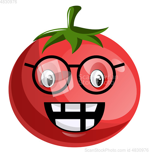 Image of Cartoon tomato wearing glasses illustration vector on white back
