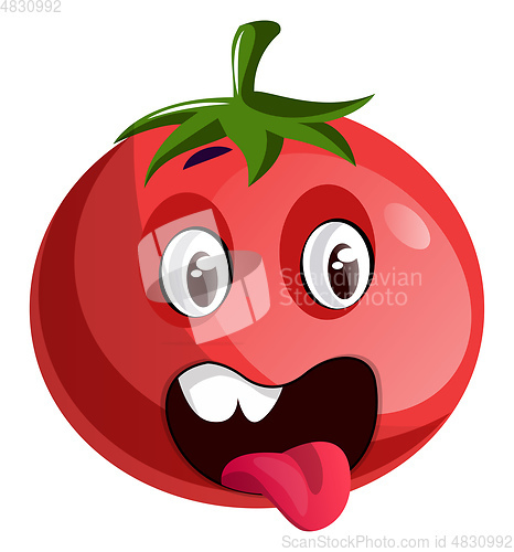 Image of Red tomato sticking his tongue out illustration vector on white 