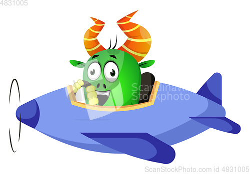 Image of Monster in airplane, illustration, vector on white background.