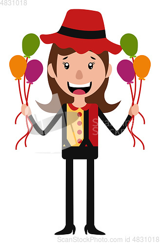 Image of The little cute guy holding a bunch of balloons illustration vec
