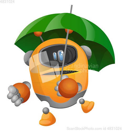 Image of Yellow cartoon robot holding an umbrella illustration vector on 