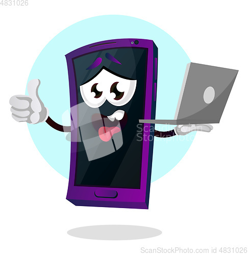 Image of Mobile emoji with a laptop and thumb up illustration vector on w