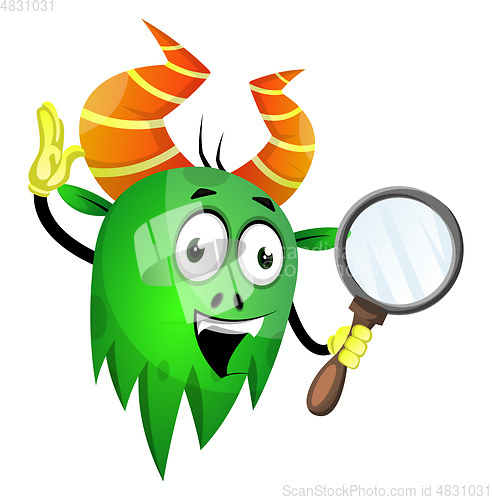 Image of Monster detective holding a magnifying glass, illustration, vect