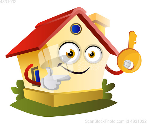 Image of House is holding a key, illustration, vector on white background