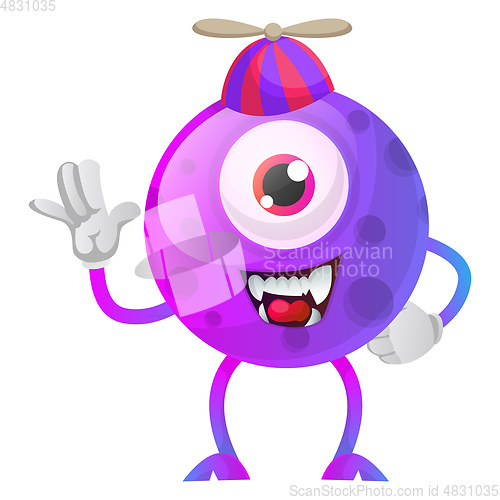 Image of Smiling and waving one eye monster illustration vector on white 