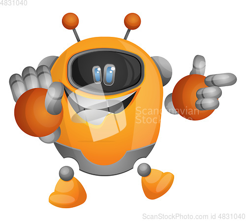 Image of Cute orange robot pointing at something illustration vector on w