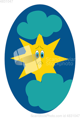 Image of A sad yellow sun vector or color illustration