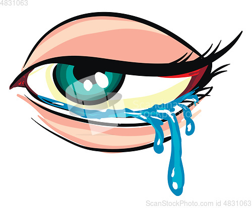 Image of Illustration of a crying eye White background 