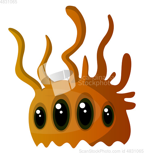 Image of Four-eyed orange monster with a horn illustration vector on whit