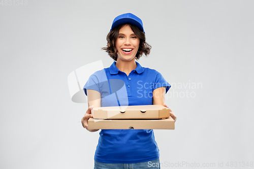 Image of delivery woman with takeaway pizza boxes