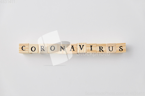 Image of coronavirus word on wooden toy blocks on white