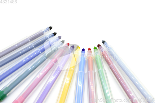 Image of Multicolored markers isolated on a white background
