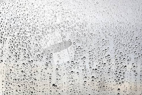 Image of Natural water drops on glass