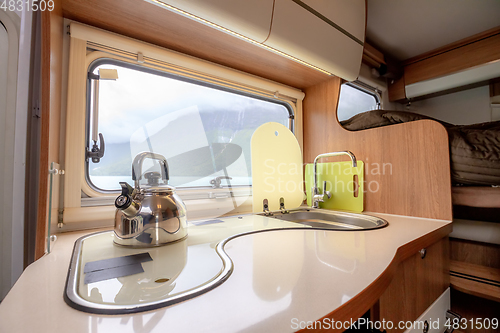 Image of View from the window of the motorhome RV Caravan on the beautifu