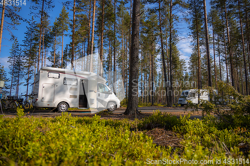 Image of Family vacation travel RV, holiday trip in motorhome