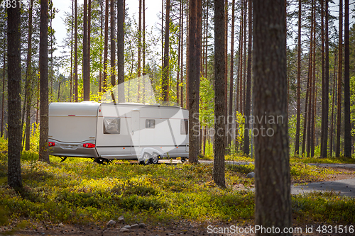 Image of Family vacation travel RV, holiday trip in motorhome