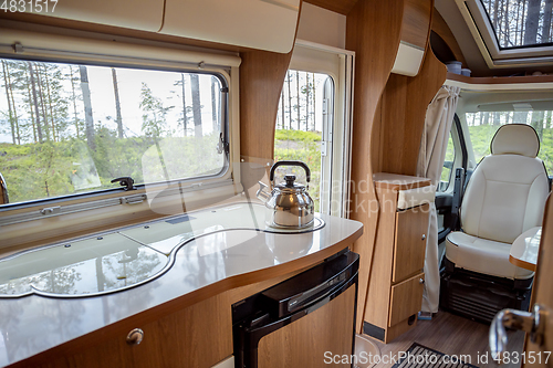 Image of View from the window of the motorhome RV Caravan on the beautifu