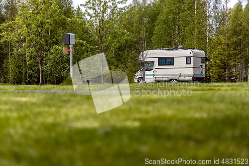 Image of Family vacation travel RV, holiday trip in motorhome