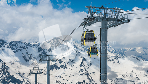 Image of Cable car over ski valley