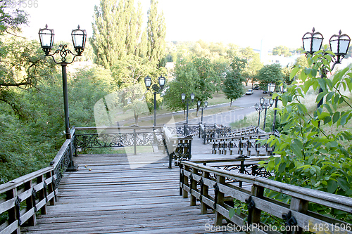 Image of wooden stairs in the city park