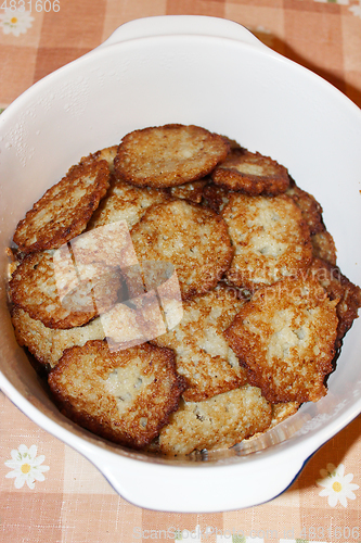 Image of heap of fresh tasty potato pancakes