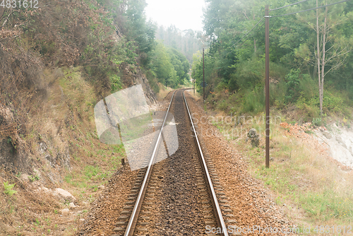 Image of Railroad track, train point of view