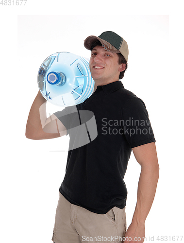 Image of Close up of a deliveries man with water bottle