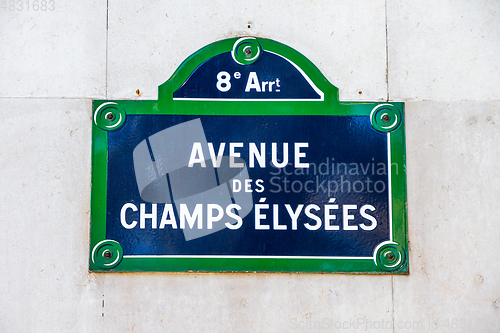 Image of Avenue des Champs Elysees street sign, Paris, France