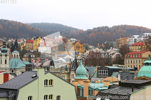 Image of Cityscape of famous Czech Spa Karlovy Vary in the autumn