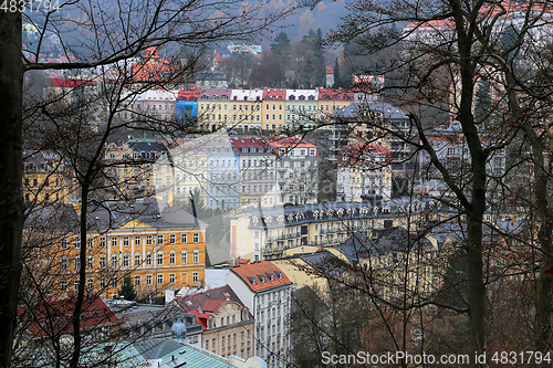 Image of Cityscape of Karlovy Vary from the hill in the late autumn