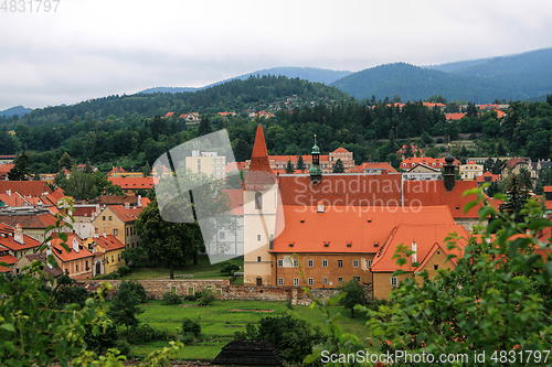 Image of Beautiful view at the old town Czech Krumlov and nearby mountain