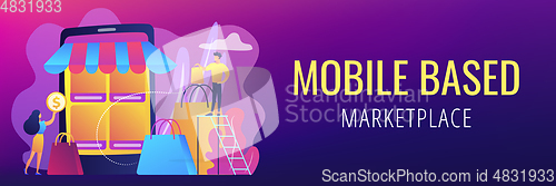 Image of Mobile based marketplace concept banner header.