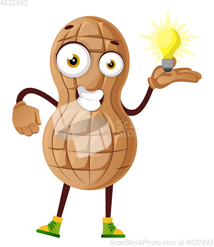 Image of Peanut having idea, illustration, vector on white background.